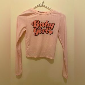 Fashion Nova Light pink ribbed long sleeve “BabyGirl” cropped T